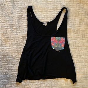 Ripcurl Black Tank Top with Tropical Print Pocket